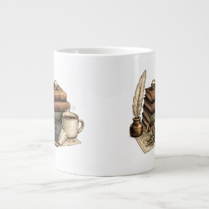 Vintage Books & Cozy Reading Nook Large Coffee Mug