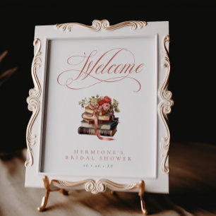 Vintage Books Flowers & Bow Bridal Shower Welcome Poster