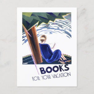 Vintage "Books for Your Vacation" Reading Poster Postcard