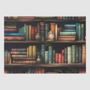 Vintage Books on Bookshelf Pattern Decoupage Tissue Paper