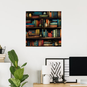 Vintage Books on Bookshelf Pattern Poster