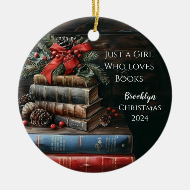 Vintage Books Personalized ChristmasOrnament Ceramic Ornament (Front)