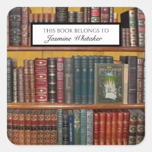 Vintage Books Personalized Library Bookplate  Square Sticker