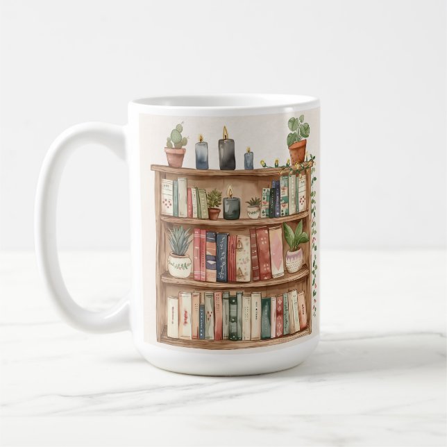 vintage bookshelf image mug and customizable text (Left)