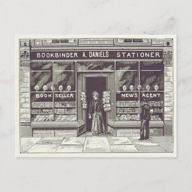 Vintage Bookshop Drawing 1891 Postcard (Front)