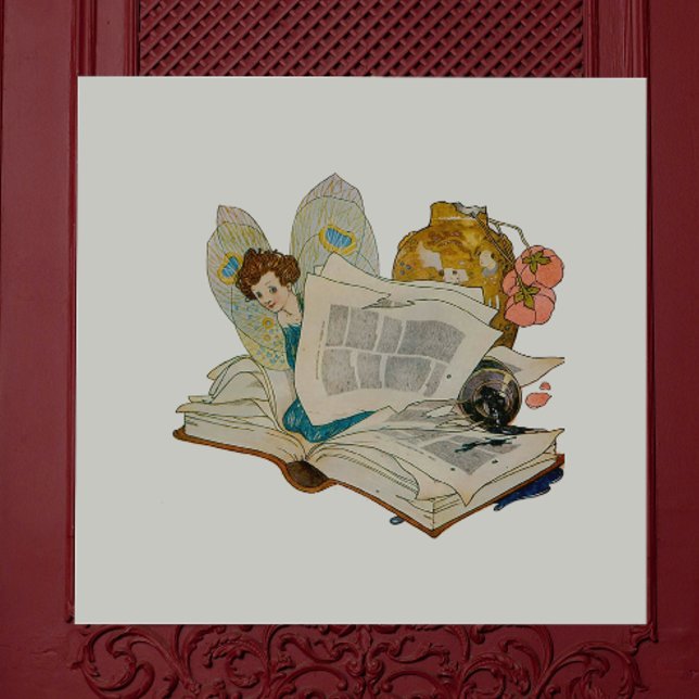 Vintage Bookworm Fairy Reading Illustration Tile (Creator Uploaded)