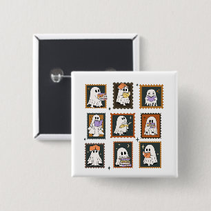 Vintage Bookworm Ghosts Stamps Halloween 2 Inch Square Button