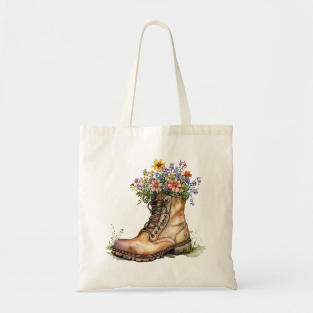 Vintage Boot Tote Bag Rustic Garden Shabby Chic (Front)