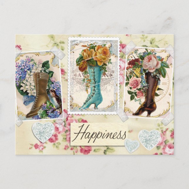 Vintage Boots Floral Design Postcard (Front)