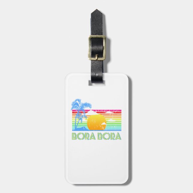 Vintage Bora Bora Beach Luggage Tag (Front Vertical)