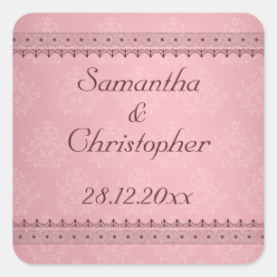 Vintage Bordeaux Deco Lace on Pink Wedding Square Sticker