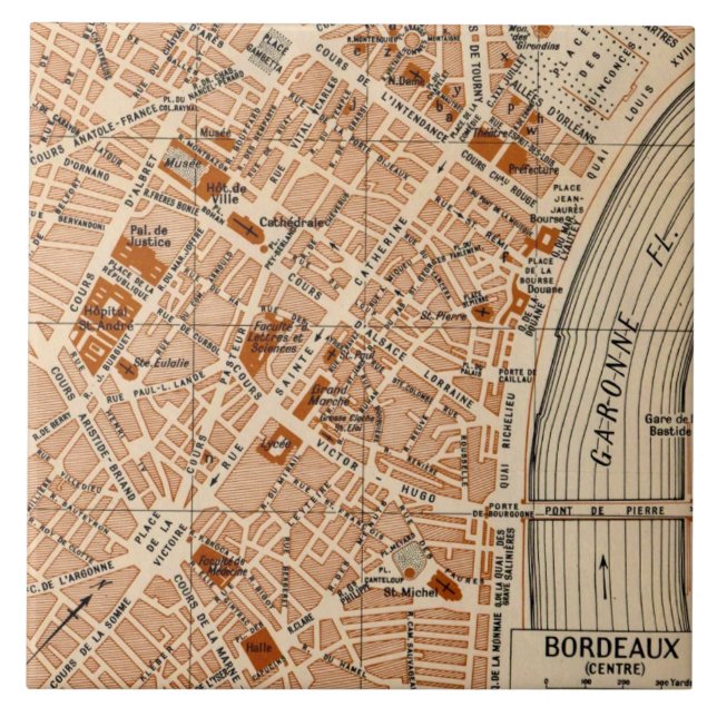 Vintage Bordeaux France Map Tile (Front)