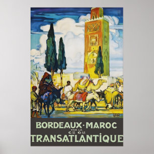 Vintage Bordeaux Morocco Travel Poster Print