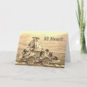 Vintage Border Collie Notecard~Trains~All Aboard~ Card