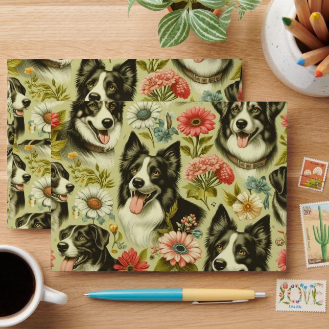 Vintage Border Collie Painting Envelope (Desk)