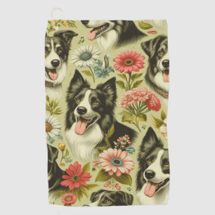 Vintage Border Collie Painting Golf Towel