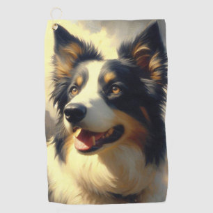 Vintage Border Collie Painting Golf Towel