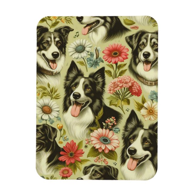 Vintage Border Collie Painting Magnet (Vertical)