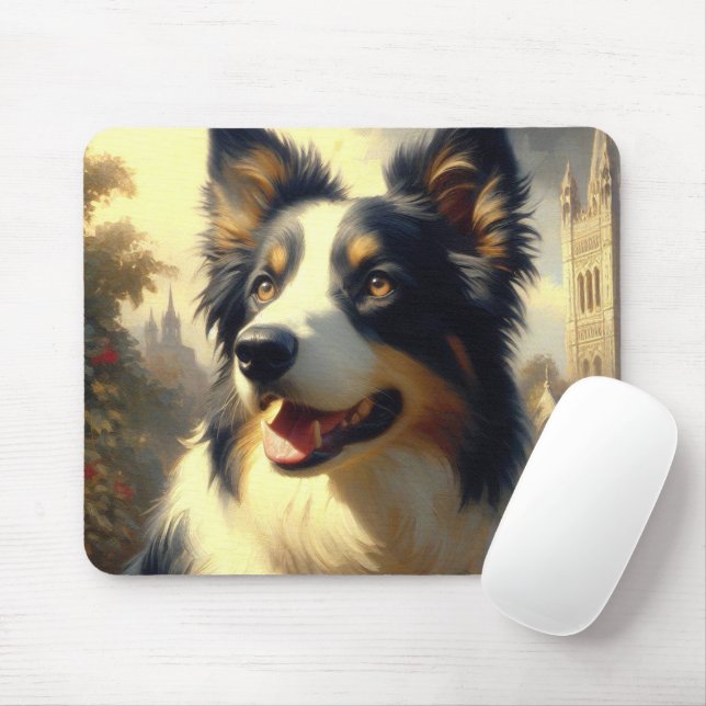 Vintage Border Collie Painting Mouse Pad (With Mouse)