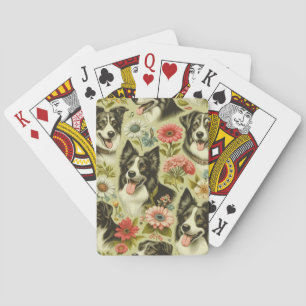 Vintage Border Collie Painting Playing Cards