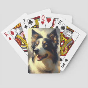 Vintage Border Collie Painting Playing Cards