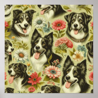 Vintage Border Collie Painting