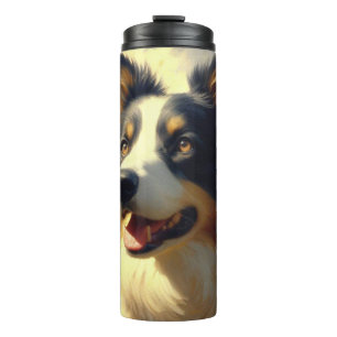 Vintage Border Collie Painting Thermal Tumbler