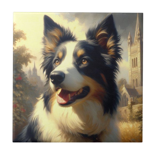 Vintage Border Collie Painting Tile (Front)