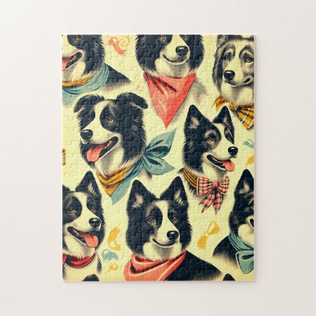Vintage Border Collie Seamless Jigsaw Puzzle (Vertical)