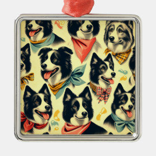 Vintage Border Collie Seamless Metal Ornament