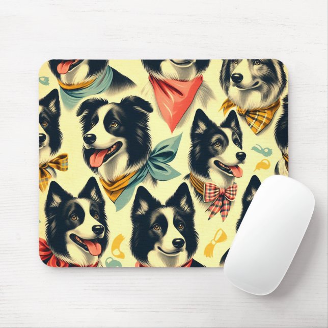Vintage Border Collie Seamless Mouse Pad (With Mouse)