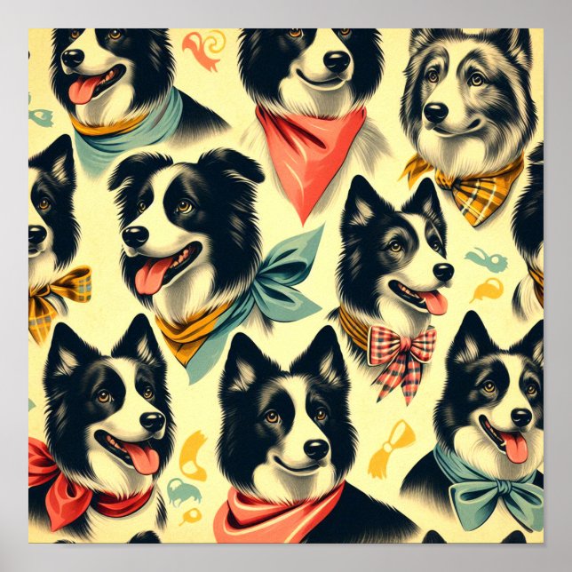 Vintage Border Collie Seamless Poster (Front)