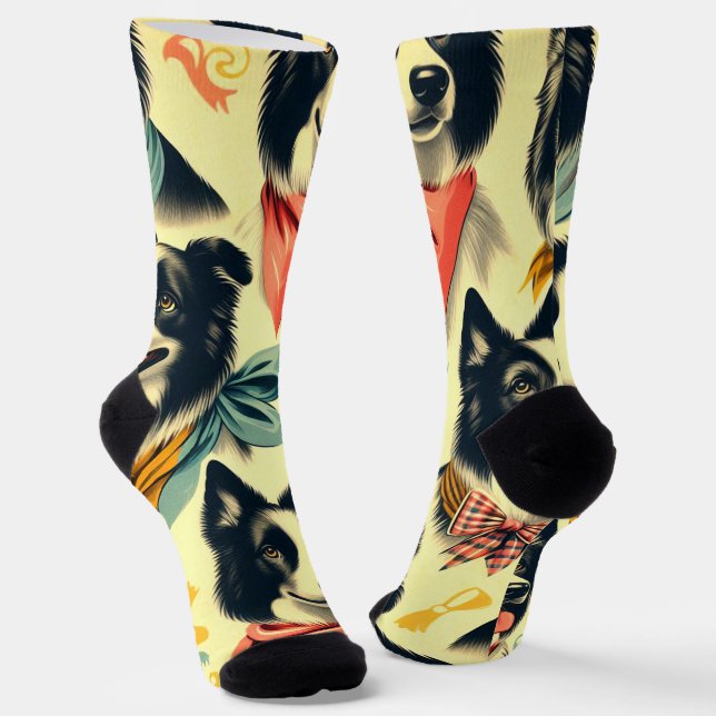 Vintage Border Collie Seamless Socks (Angled)