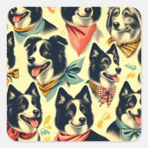 Vintage Border Collie Seamless Square Sticker