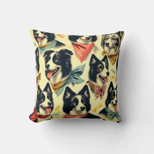Vintage Border Collie Seamless Throw Pillow