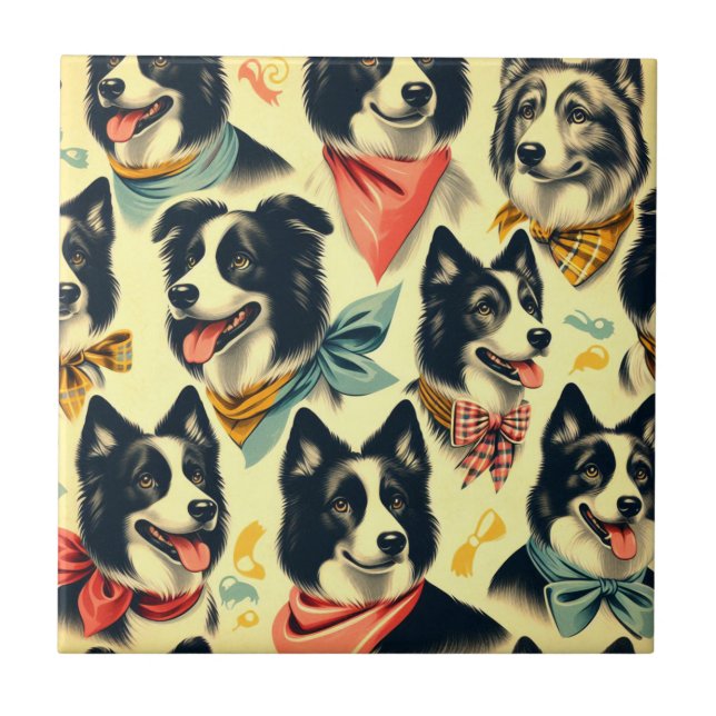 Vintage Border Collie Seamless Tile (Front)