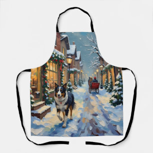 Vintage Border Collie Snowy Village Christmas Apron