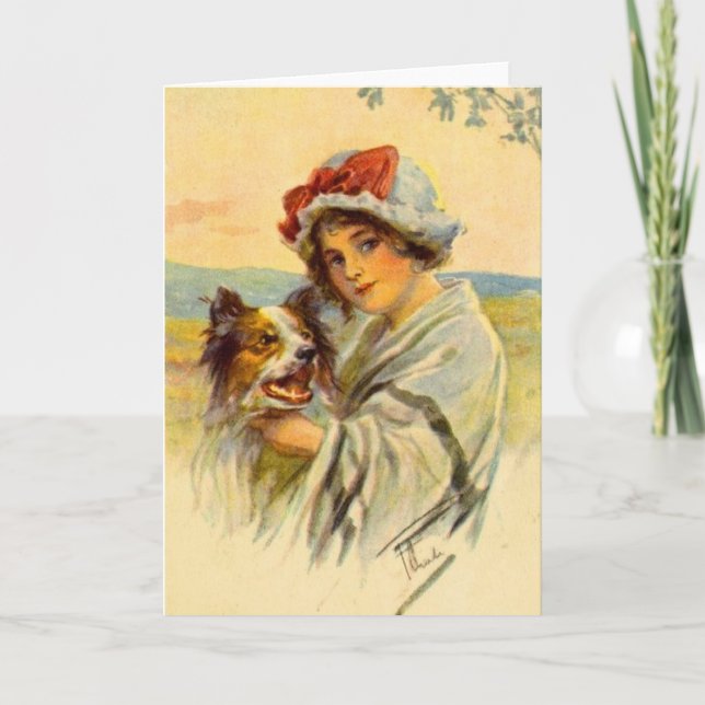 VINTAGE BORDER COLLIE VALENTIN HOLIDAY CARD (Front)