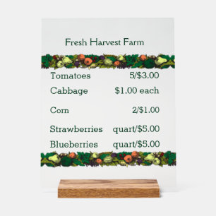 Vintage Border Farmers Market Price List Acrylic Sign