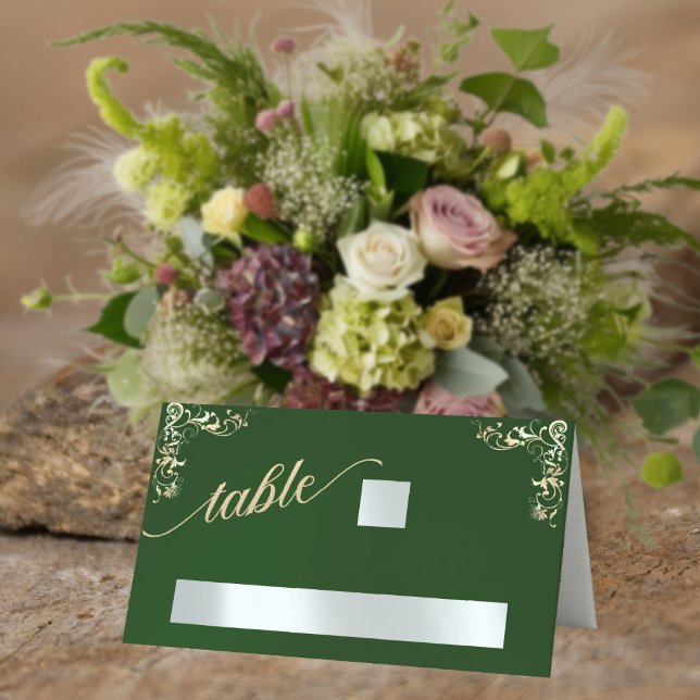 Vintage Border & Heart Monogram - Emerald Place Card (Creator Uploaded)