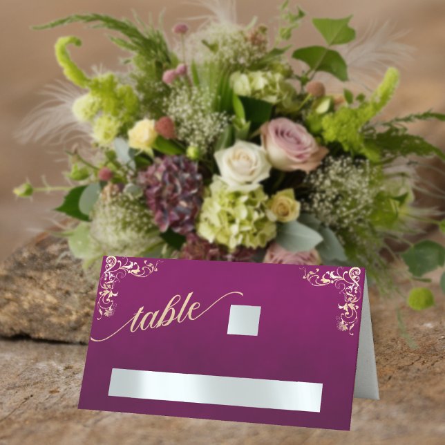 Vintage Border & Heart Monogram - Plum Place Card (Creator Uploaded)