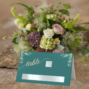 Vintage Border & Heart Monogram - Teal Place Card
