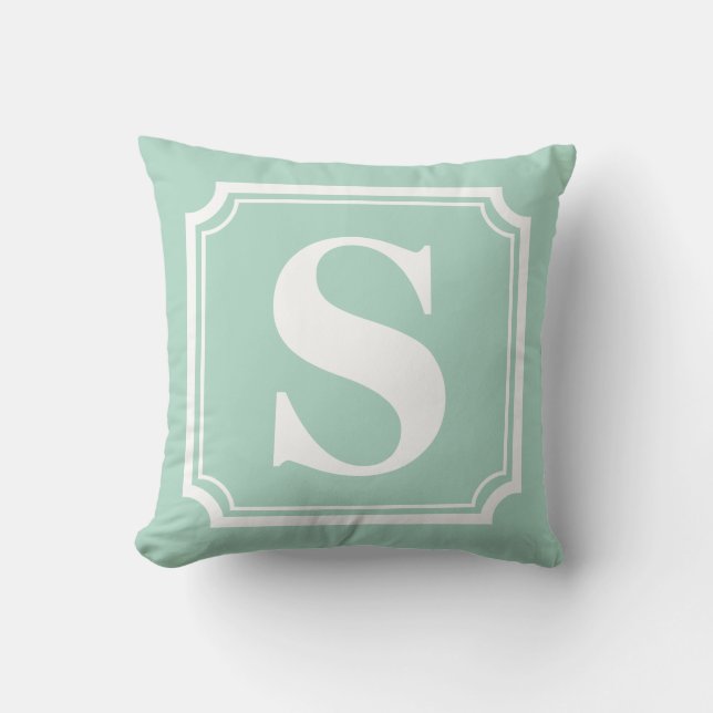 Vintage Border | Mint Personalized Monogram Pillow (Front)