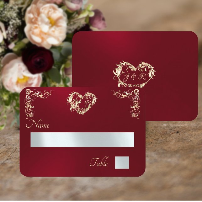 Vintage Border & Monogram - Red Place Card (Creator Uploaded)