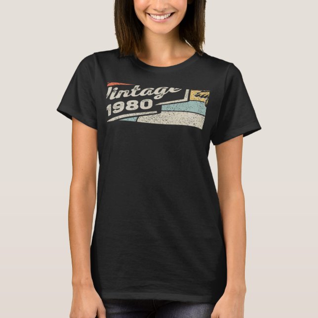 Vintage Born In 1980 42nd Birthday 42 Years Old 2 T-Shirt (Front)