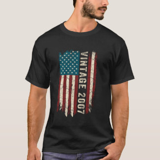 Vintage Born In 2007 American Flag 18th Birthday 1 T-Shirt