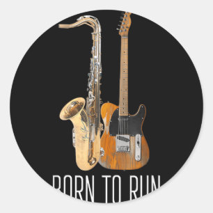 Vintage Born to Run Saxophone Music Amp Guitar Classic Round Sticker