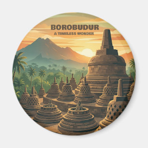 Vintage Borobudur Temple Indonesia Sunrise Travel Magnet