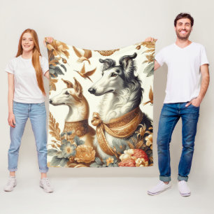 Vintage Borzoi Dog Illustration Fleece Blanket