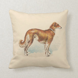 Vintage Borzoi Elegant Print Soft Pink Throw Pillow